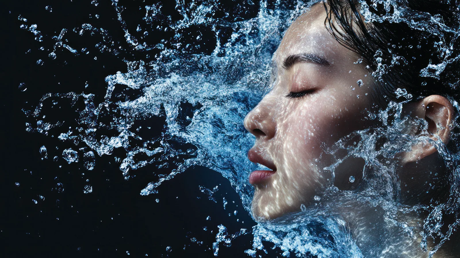 HydraFacial Deluxe treatment image with water and glowing hydrated skin